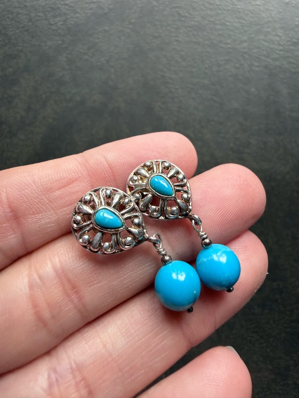Sterling Turquoise Drop Dangle Earrings